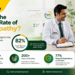 Professional homeopathic doctor consulting a patient with success rate statistics and evidence-based homeopathy outcomes."