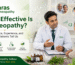 Homeopathic doctor consulting a patient at Paras Homeopathy Jodhpur, with homeopathic medicines, herbal remedies, patient success icons, and the headline "How Effective Is Homeopathy? What Science, Experience, and Millions of Patients Tell Us."